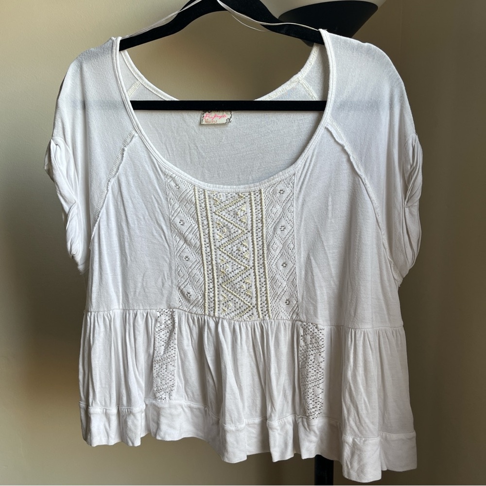 Free People White Embroidered Blouse